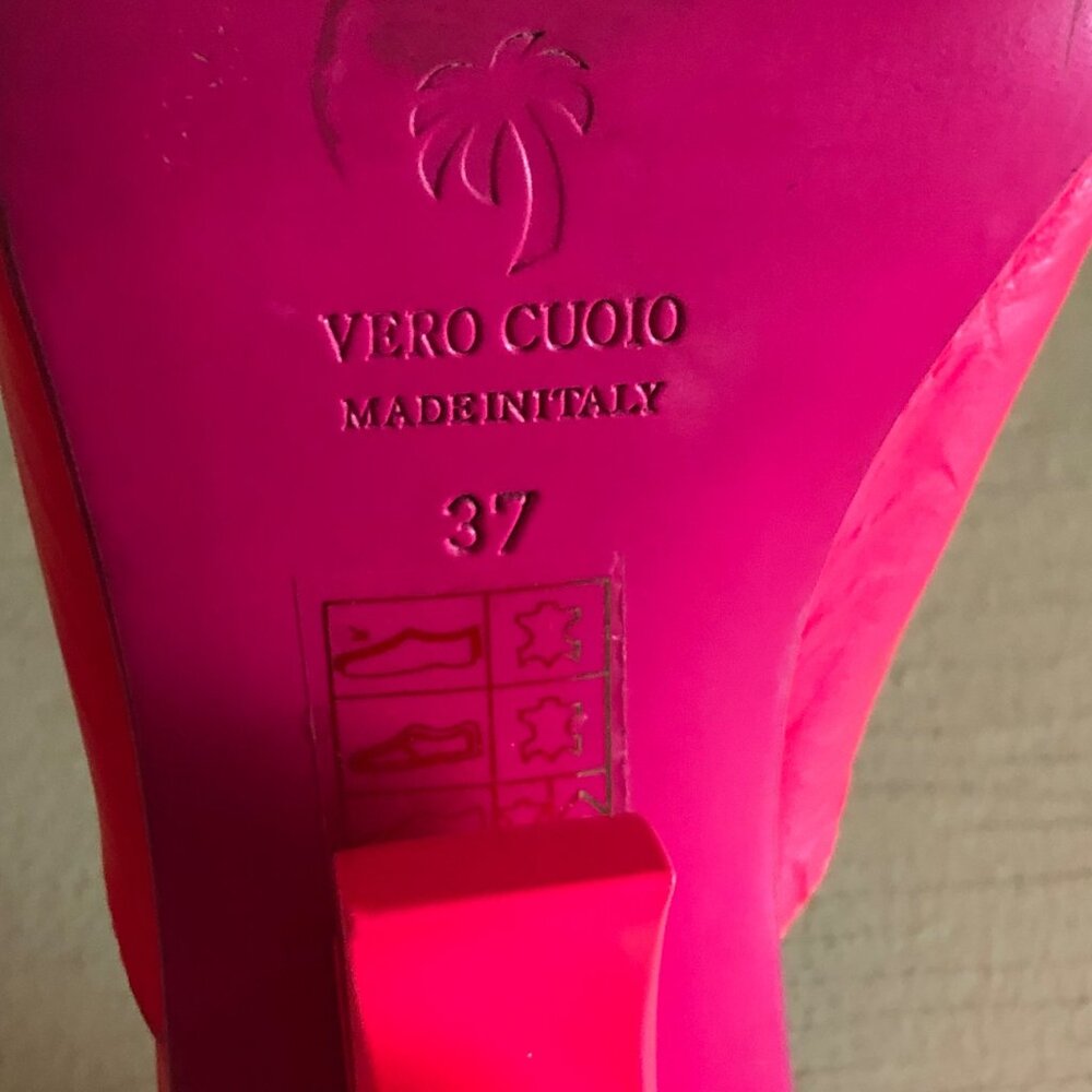 Women's Palm Angels Mule FUCHSIA Neon Pink Palm Tree Heel Size 37 / 6.5 - Picture 12 of 12